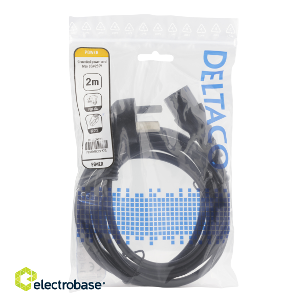 Grounded cable DELTACO PSB-10A - IEC 60320 C13, 2m, black / DEL-109CHI image 2