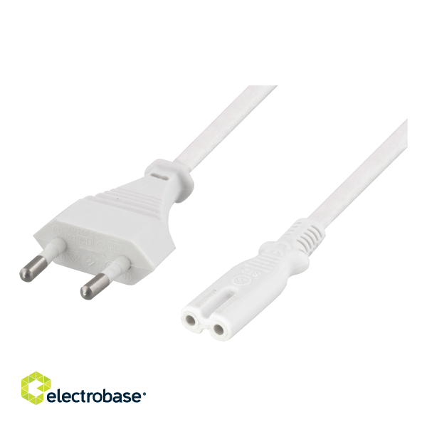 Power cable DELTACO CEE 7/16 to IEC 60320 C7, max 250V / 2.5A, 10m, white / DEL-109JP image 1