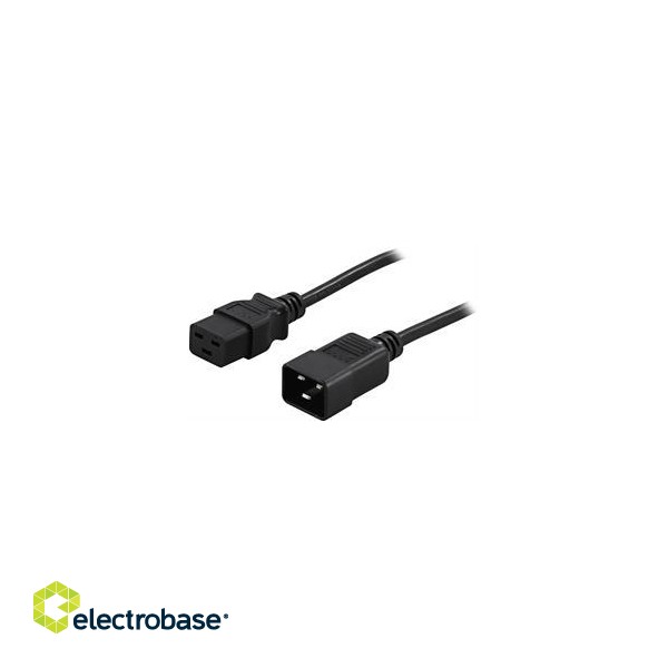 Grounded extension / extension cable, straight IEC 60320 C19 for straight IEC 60320 C20 , max 250V / 16A, 1m  DELTACO black / DEL-112MA image 2