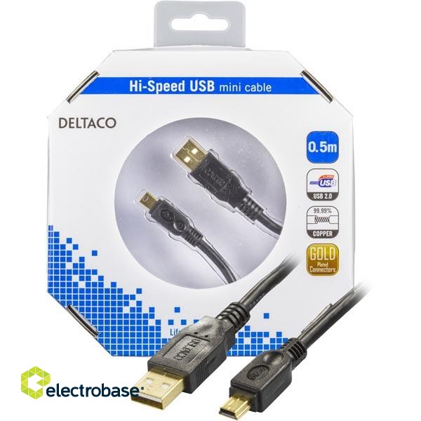 Cable DELTACO USB 2.0 "A-mini B", 0.5m, black / USB-23S-K image 1