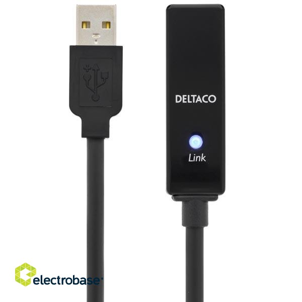 Cable DELTACO USB 2.0 extender, 10.0m, active, black / USB2-EX10M image 2