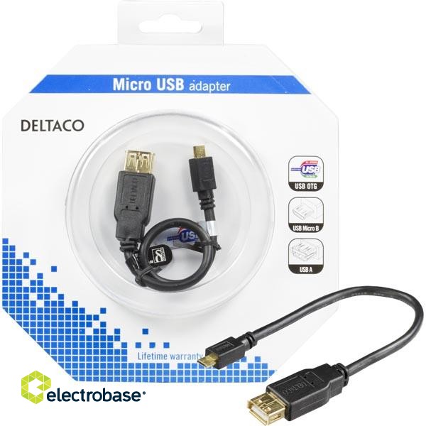 Кабель DELTACO USB 2.0 "micro B-AF"OTG, 0.2м, черный / USB-73-K фото 1