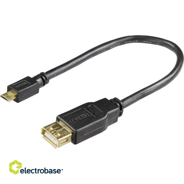 Cable DELTACO USB 2.0 "micro B-AF" OTG, 0.2m, black / USB-73-K image 2