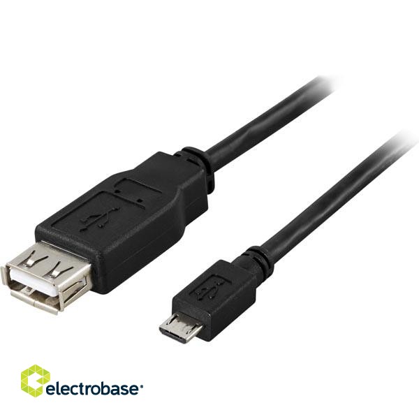 Cable DELTACO USB 2.0 "micro B-AF" OTG, 0.2m, black / USB-73 image 1