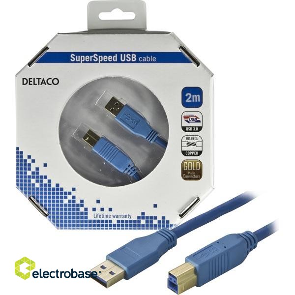 Kabelis DELTACO USB 3.0 "A-B", 2.0m, mėlynas / USB3-120-K paveikslėlis 1