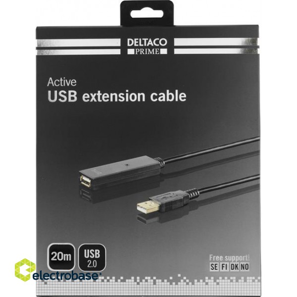 DELTACO PRIME USB 2.0 extension cable, active, A male - A female, 20m, black / USB2-EX20M image 4