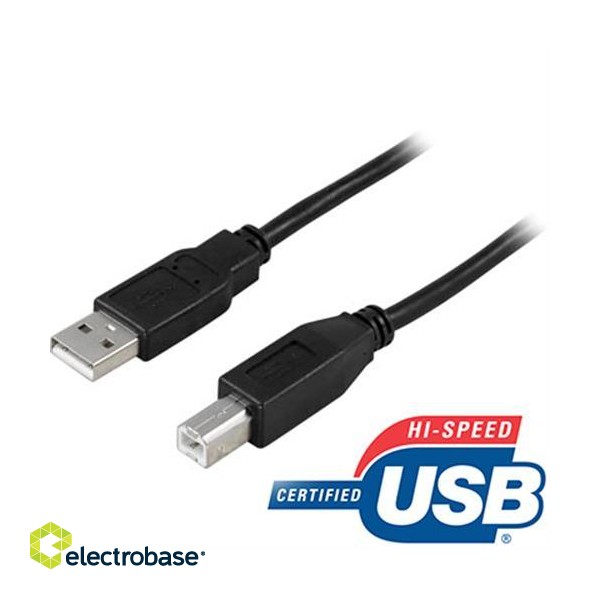 DELTACO USB 2.0 cable Type A male - Type B male 0.5m, black / USB-205S