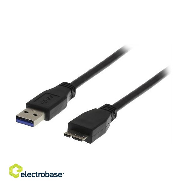 DELTACO USB 3.0 cable, Type A male - Type Micro B male, 0.5m, black USB3-005S
