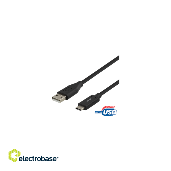 USB-C to USB-A cable, 1m, 3A, USB 2.0, black DELTACO / USBC-1004M image 1