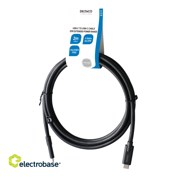 USB-C to USB-C cable DELTACO 5 Gbit/s, 5A, 2m, black / USBC-1503-LSZH image 3