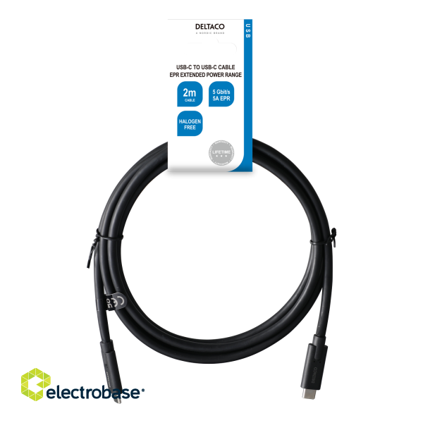 USB-C to USB-C cable DELTACO 5 Gbit/s, 5A, 2m, black / USBC-1503-LSZH image 4