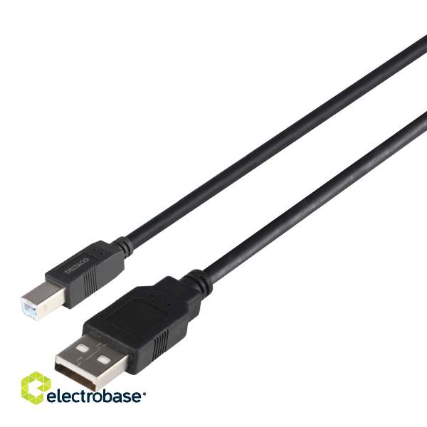 USB 2.0 cable DELTACO USB-A male - USB-B male, LSZH, 3m, black / USB-230S-LSZH image 1
