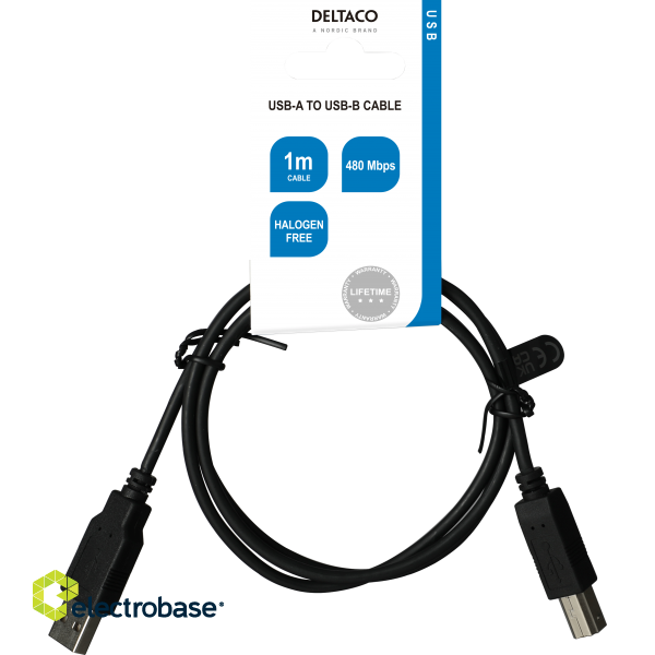 USB 2.0 cable DELTACO USB-A male - USB-B male, LSZH, 1m, black / USB-210S-LSZH image 4