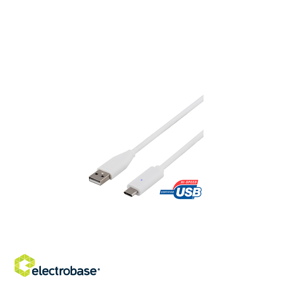 USB 2.0 cable, Type C - Type A ha, 0.5m, white DELTACO / USBC-1008 image 1