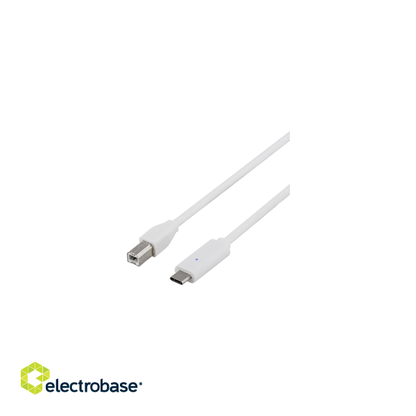 USB 2.0 cable, Type C - Type B ha, 0.25m, white DELTACO / USBC-1017 image 1