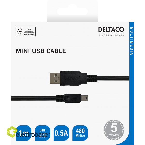 USB 2.0 mini B cable DELTACO suitable for DSLR cameras, 1m black / USB-24-K / R00140007 image 3