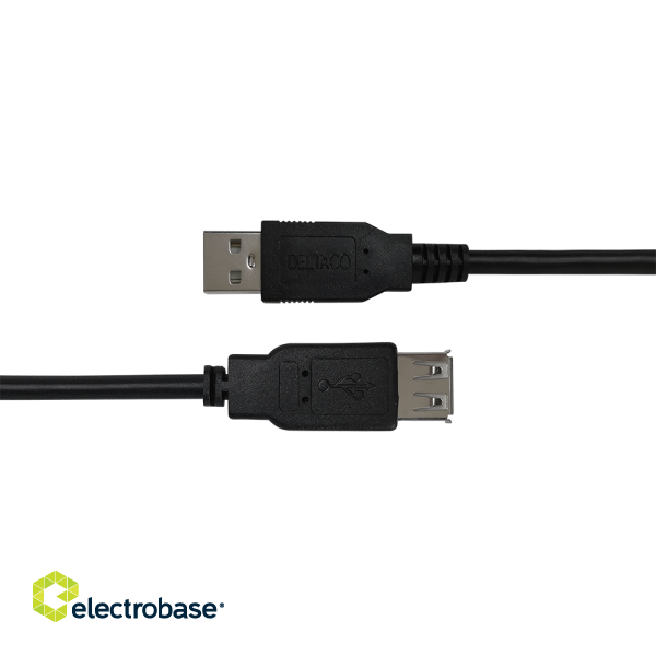USB extension cable DELTACO USB-A male - USB-A female, 1m black / USB2-15S-K / R00140004 image 2