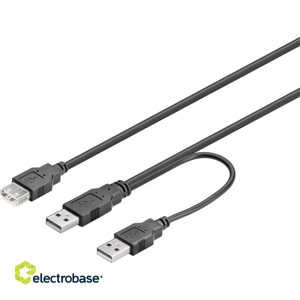 USB power cable DELTACO  Y cable, 2xType A ha, 1xType A female, 0.3m, black / USB2-16