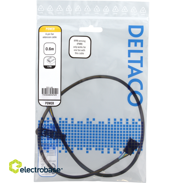Extension cable DELTACO for 4-pin fans, 0.6m, black / SSI-65 image 4