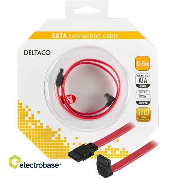 SATA cable DELTACO, 0.5m, angled, red / SATA-05A-K image 1