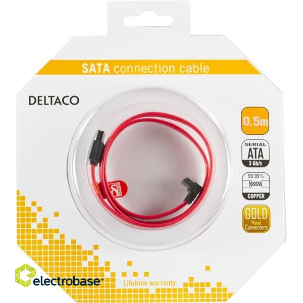 SATA cable DELTACO, 0.5m, angled, red / SATA-05A-K image 3