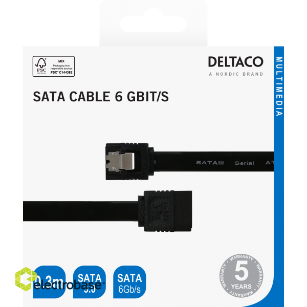 SATA cable DELTACO SATA 3.0, 0.3m, black / SATA-1000-K / R00200001 фото 3