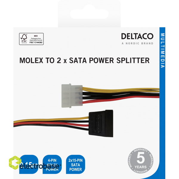 Y-power cable DELTACO for two SATA SSD  Hard Drives / 00200003 image 2