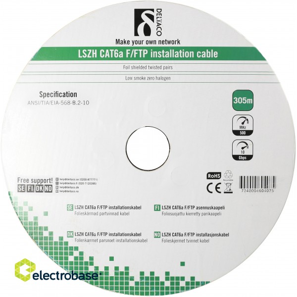 Installation cable DELTACO F/FTP Cat6a, LSZH, 305m box, 500MHz, Delta-certified, white / TP-51C image 2