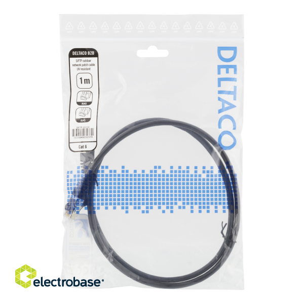 Patch cable DELTACO S/FTP Cat6, 1m, 250MHz, UV resistant, black / SFTP-61UV image 2