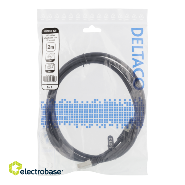 Соединительный кабель DELTACO S / FTP Cat6, 2 м, 250 МГц, устойчивый к ультрафиолетовому излучению, черный фото 2