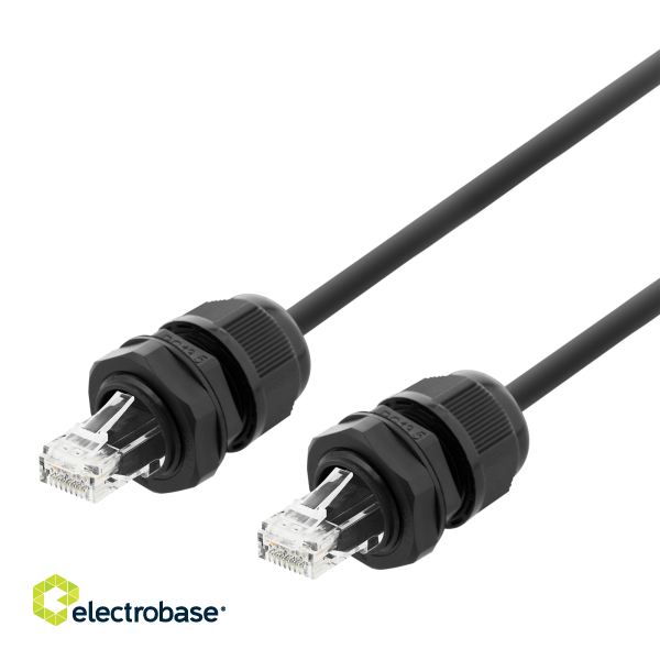Patch cable DELTACO S/FTP Cat6a, 2m, IP68, PG13.5, black / SFTP-62AH-WP image 1