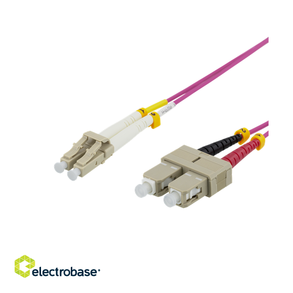 DELTACO Fiber cable, 1m, LC-SC Duplex, 50/125, pink / LCSC-701