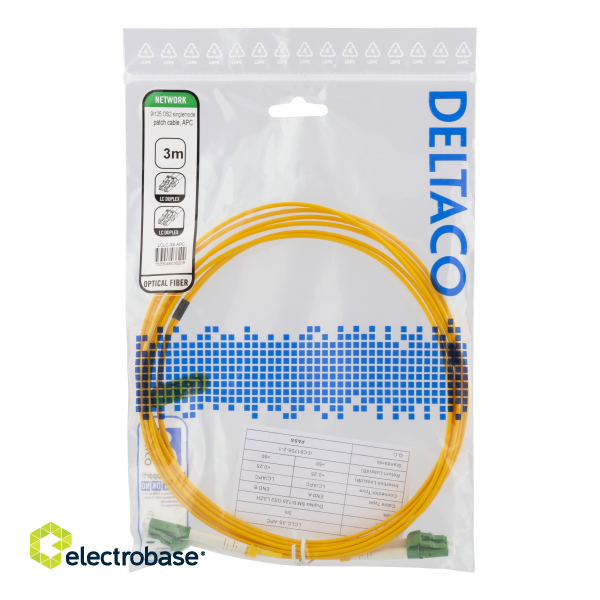 Fiber cable DELTACO LC - LC, duplex, singlemode, APC, 9/125, 3m / LCLC-3S-APC image 2