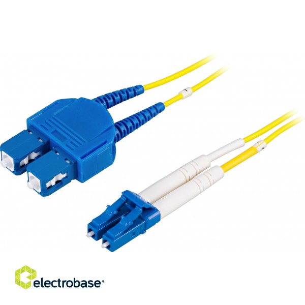 Fiber cable DELTACO LC - SC, 9/125, OS2, duplex, singlemode, 15m / LCSC-15S image 1