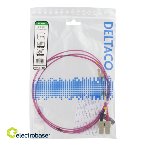 Fiber cable DELTACO OM4, LC - SC, duplex, multimode, 50/125, 1.5m / LCSC-711 image 2