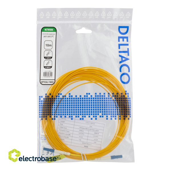 Fiber cable DELTACO OS2, LC - LC, simplex, singlemode, UPC, 9/125, 10m / LCLC-10S-SI image 2