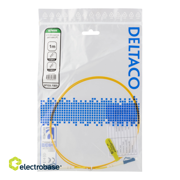 Оптоволоконный кабель DELTACO OS2 LC - LC, симплексный, одномодовый, UPC, 9/125, 1 м фото 2