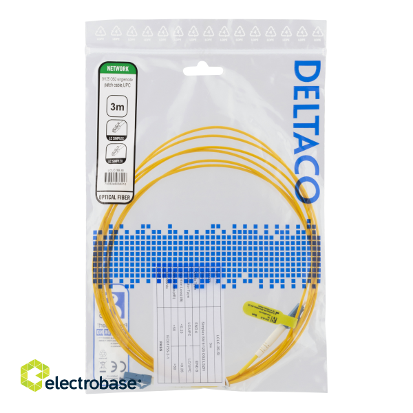 Fiber cable DELTACO OS2, LC - LC, simplex, singlemode, UPC, 9/125, 3m / LCLC-3S-SI image 2