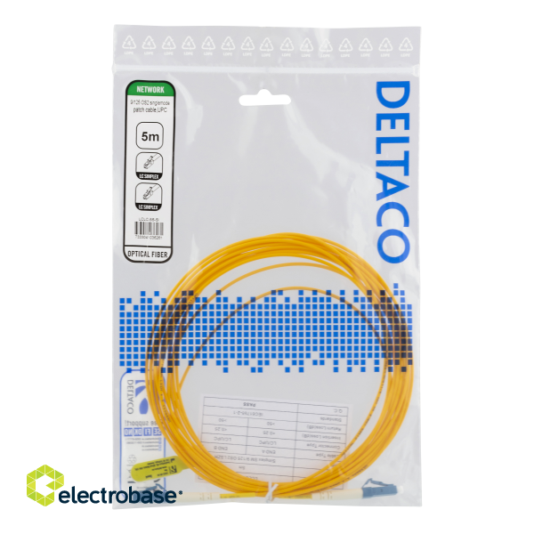 Fiber cable DELTACO OS2, LC - LC, simplex, singlemode, UPC, 9/125, 5m / LCLC-5S-SI image 2
