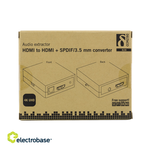 Adapter DELTACO HDMI to HDMI + SPDIF / 3.5mm, Ultra HD in 30Hz, 5.1 / 2.1 audio, black / HDMI-7038 image 2