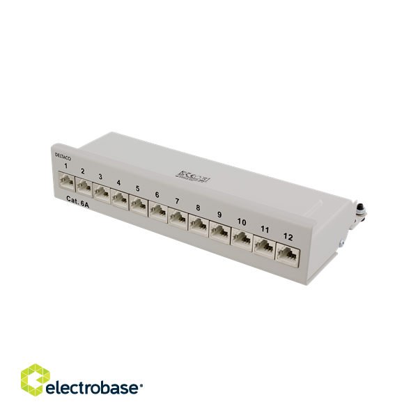 DELTACO Patch Panel, 12xRJ45, Cat6a, Wall Mountable, 10Gbps, Krone Terminals, Metal, Gray / PAN-212 image 3