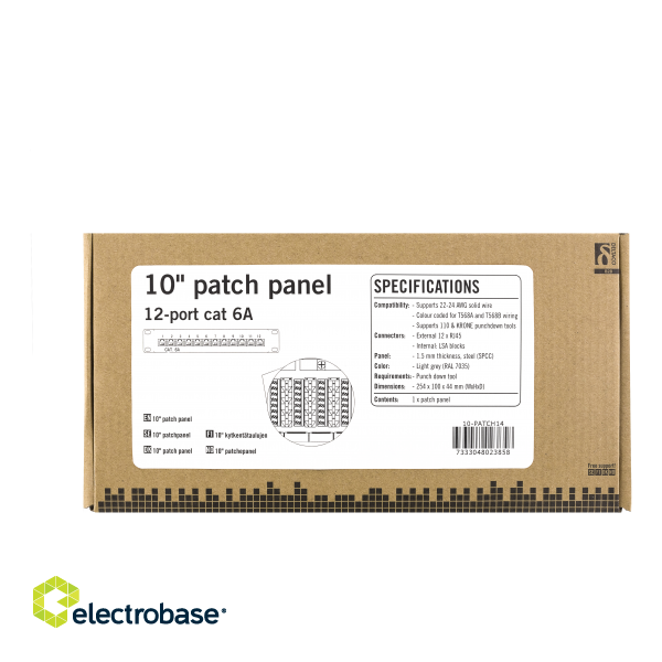 Patch panel DELTACO 10", 12xRJ45, Cat6a, STP, 10Gbps, metal, gray / 10-PATCH14 image 4