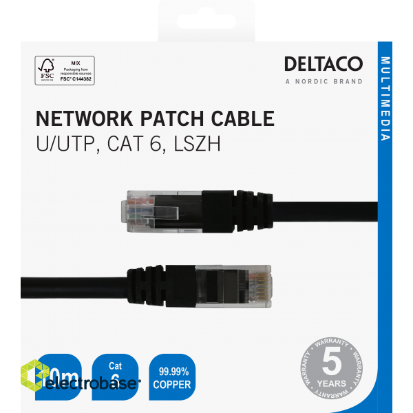 Network cable DELTACO U/UTP Cat6, 10m, black / TP-610S-K / 00210002 image 3