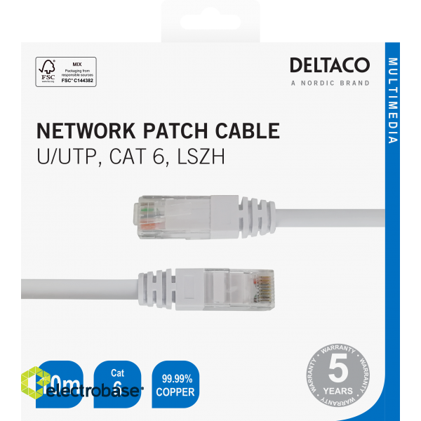 Network cable DELTACO U/UTP Cat6, 10m, white / TP-610V-K / R00210003 image 3