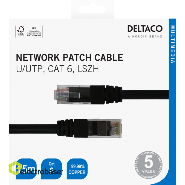 Network cable DELTACO U/UTP Cat6, 15m, black / TP-615S-K / 00210004 image 3