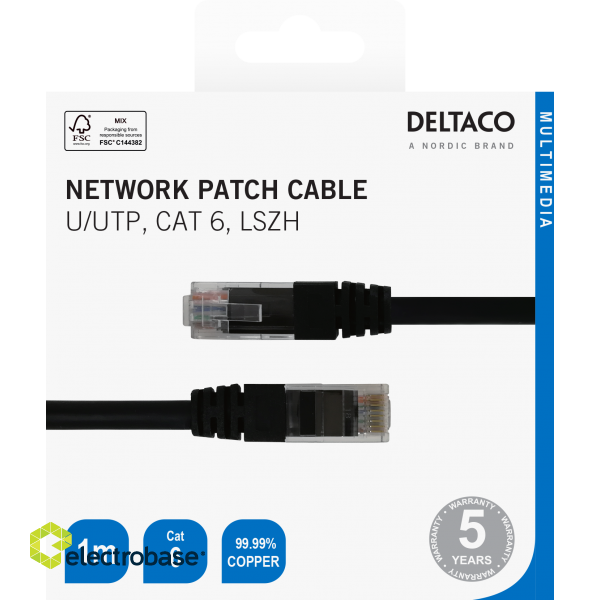 Network cable DELTACO U/UTP Cat6, 1m, black / TP-61S-K / R00210006 image 3