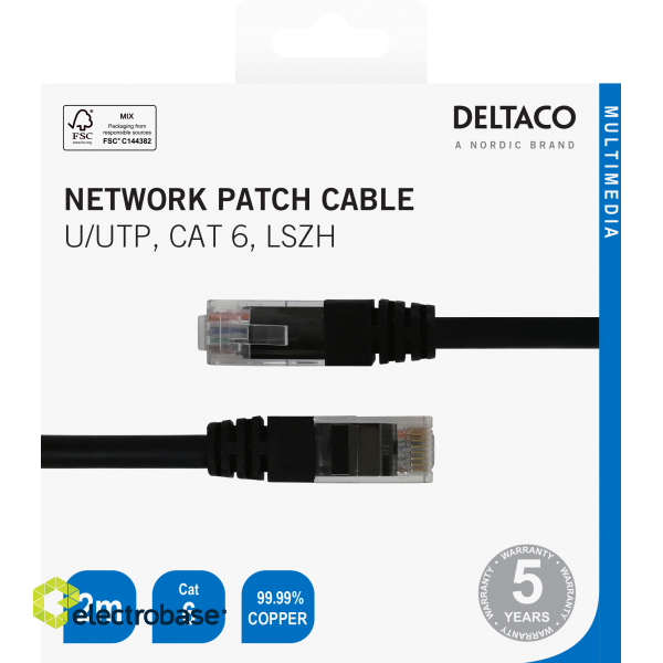 Network cable DELTACO U/UTP Cat6, 2m, black / TP-62S-K / R00210008 image 3