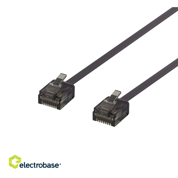 Patch cable DELTACO U/UTP Cat6a, flat, 0.3m, only 1mm thick, 500MHz, black / UUTP-2007