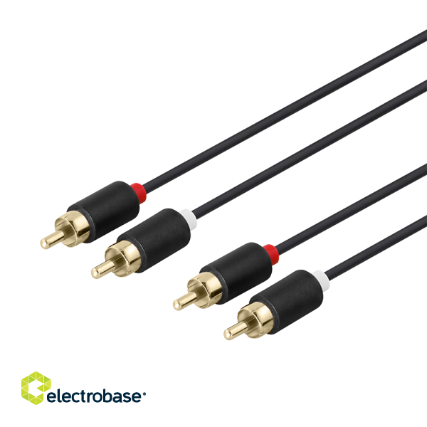 Audio cable DELTACO 2xRCA, gold-plated connectors, 2m, black / MM-110-K / R00170002 image 1