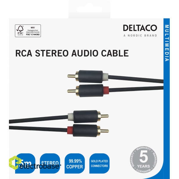 Audio cable DELTACO 2xRCA, gold-plated connectors, 5m, black / 00170004 image 3